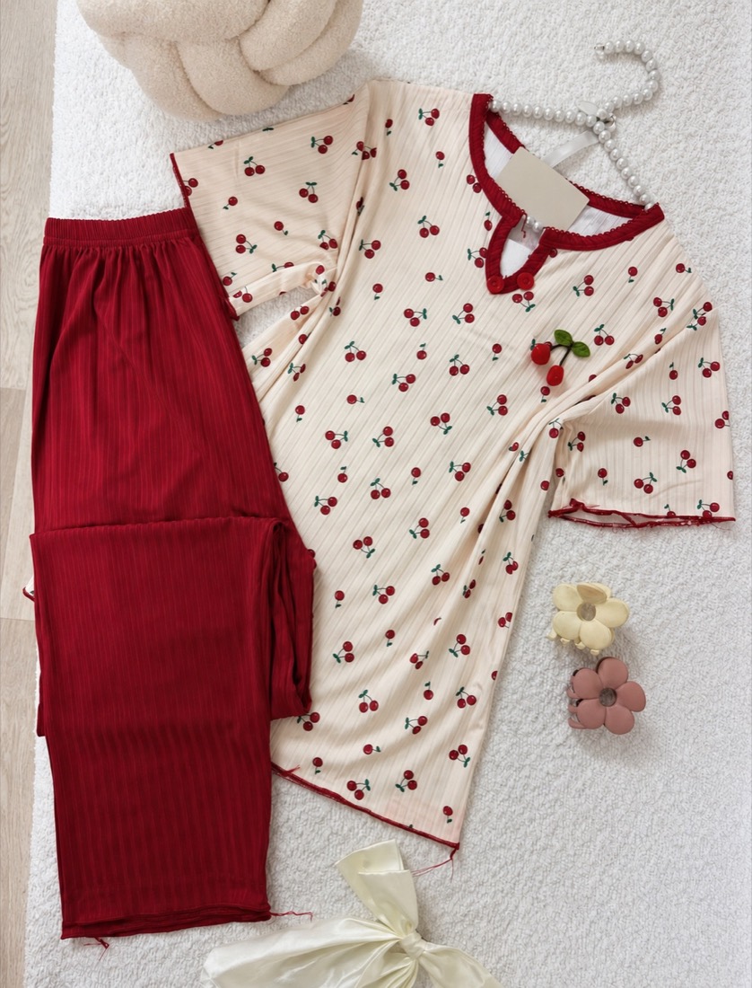 NO702# Women short sleeve printed pajama set supplier thumbnail 2