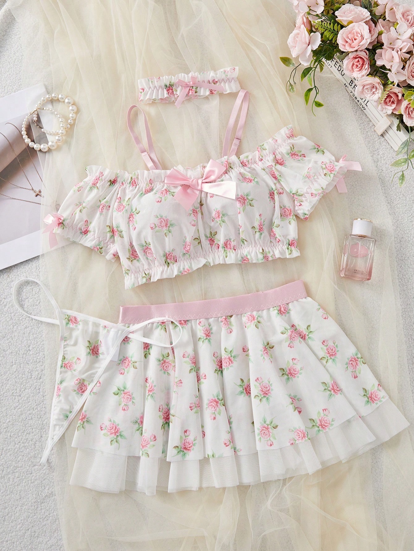 NO9003# Women four-piece bridal lingerie set wholesale thumbnail 2