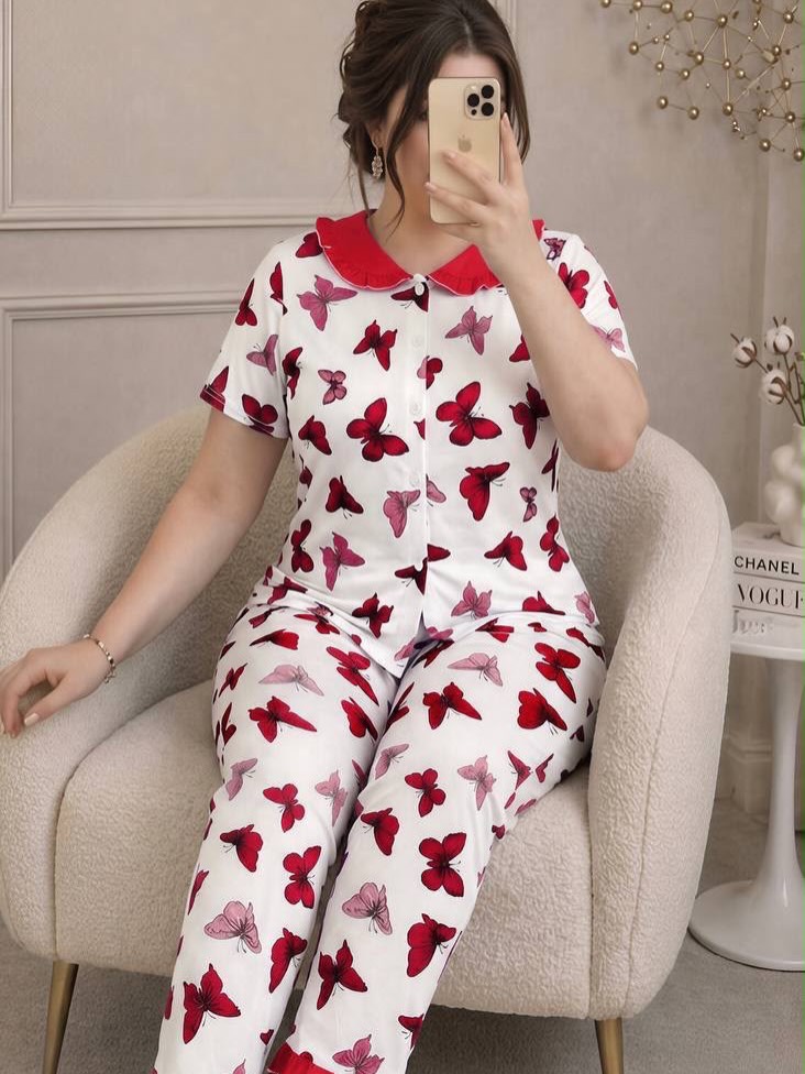 NO1267# Women butterfly print collar pajama set wholesale wholesale product image 1