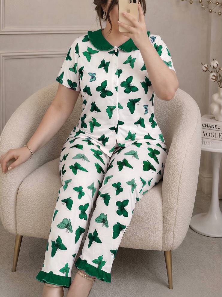 NO1267# Women butterfly print collar pajama set wholesale wholesale product image 2