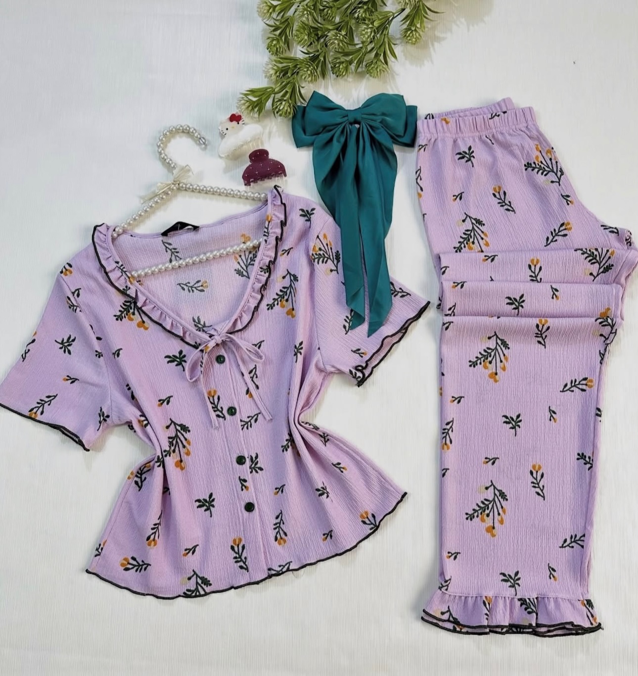 NO1270# Women floral ruffle pajama set wholesale wholesale product image 1