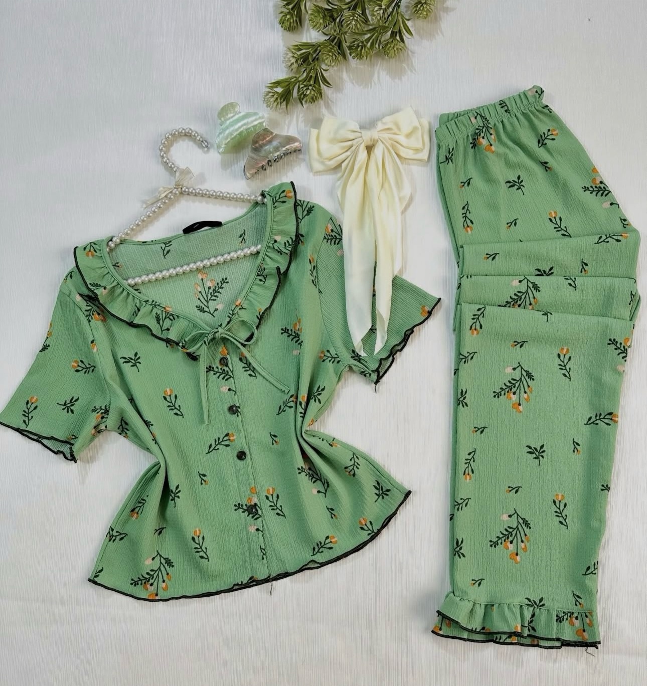 NO1270# Women floral ruffle pajama set wholesale wholesale product image 2