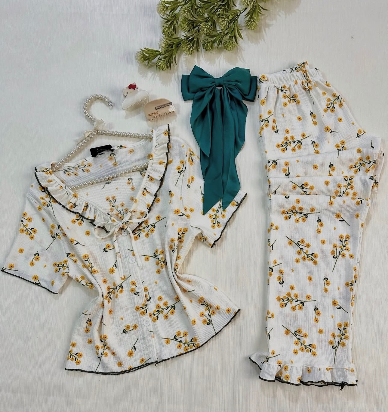 NO1270# Women floral ruffle pajama set wholesale wholesale product image 3