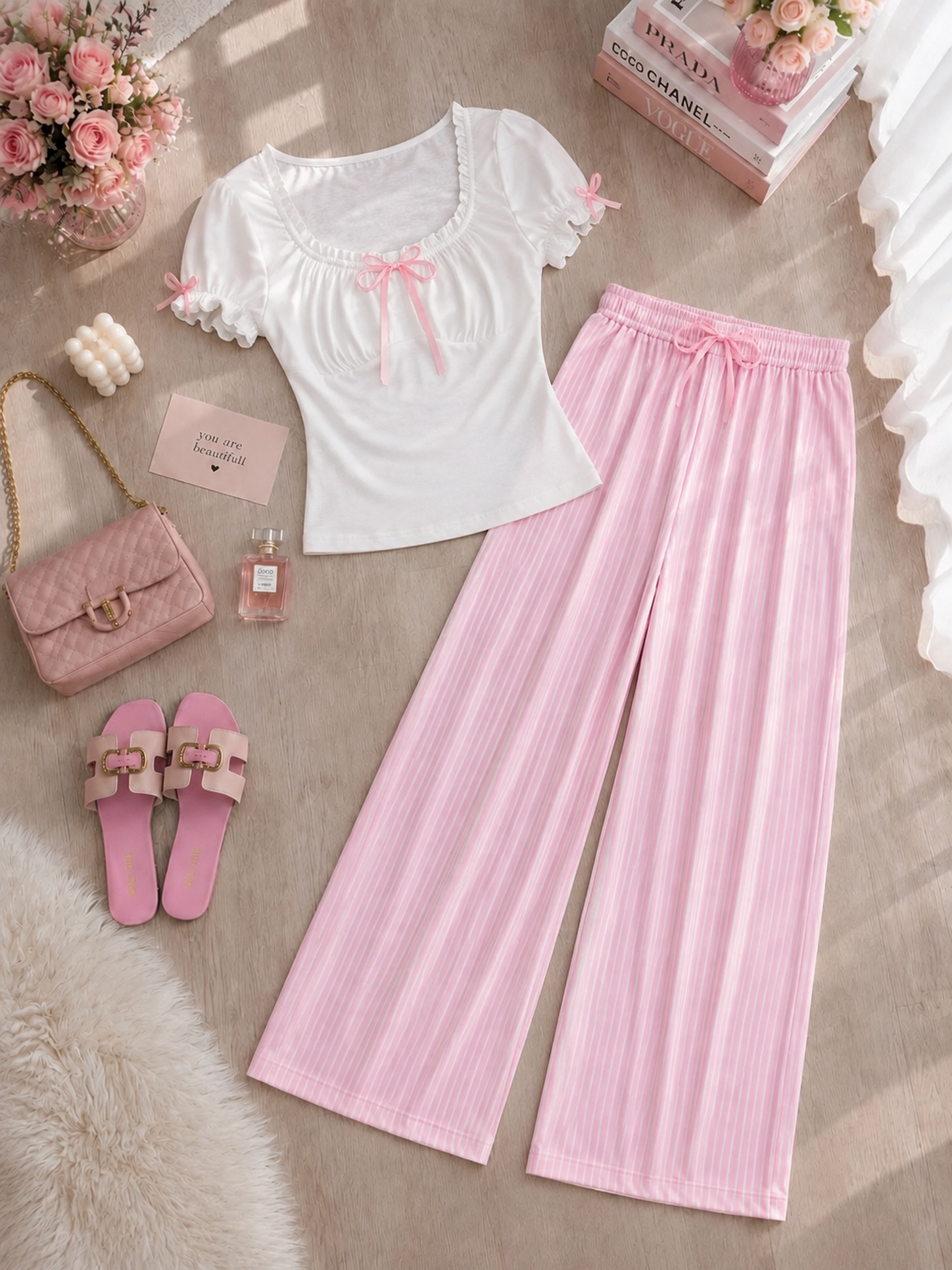 NO1274# Women bow detail pajama set wholesale wholesale product image 1