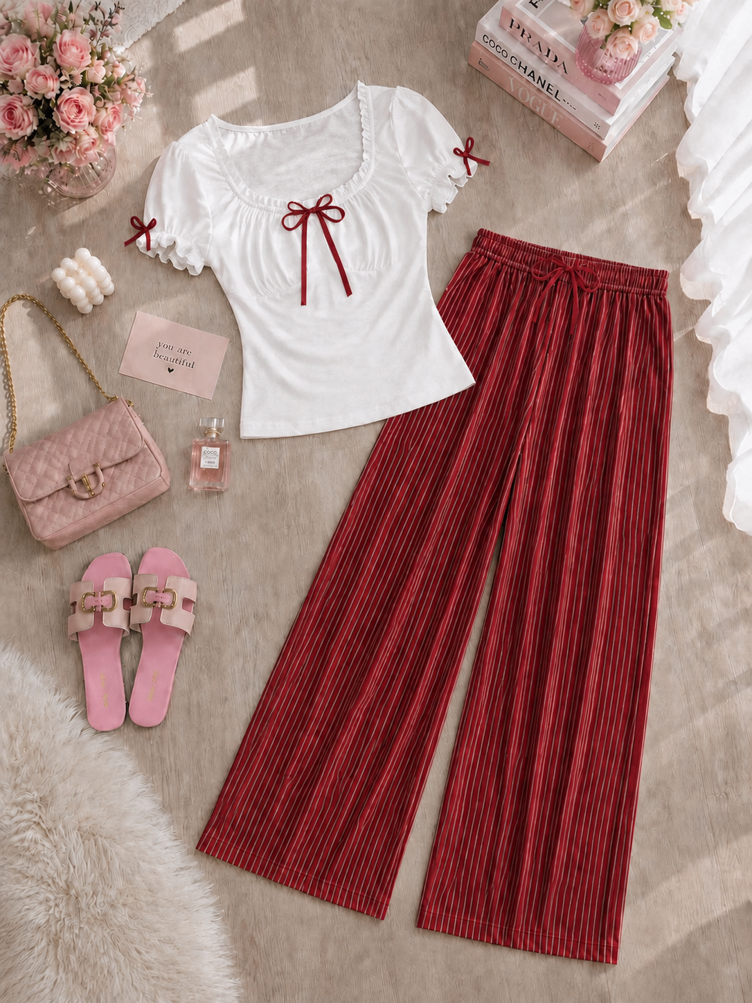 NO1274# Women bow detail pajama set wholesale wholesale product image 3