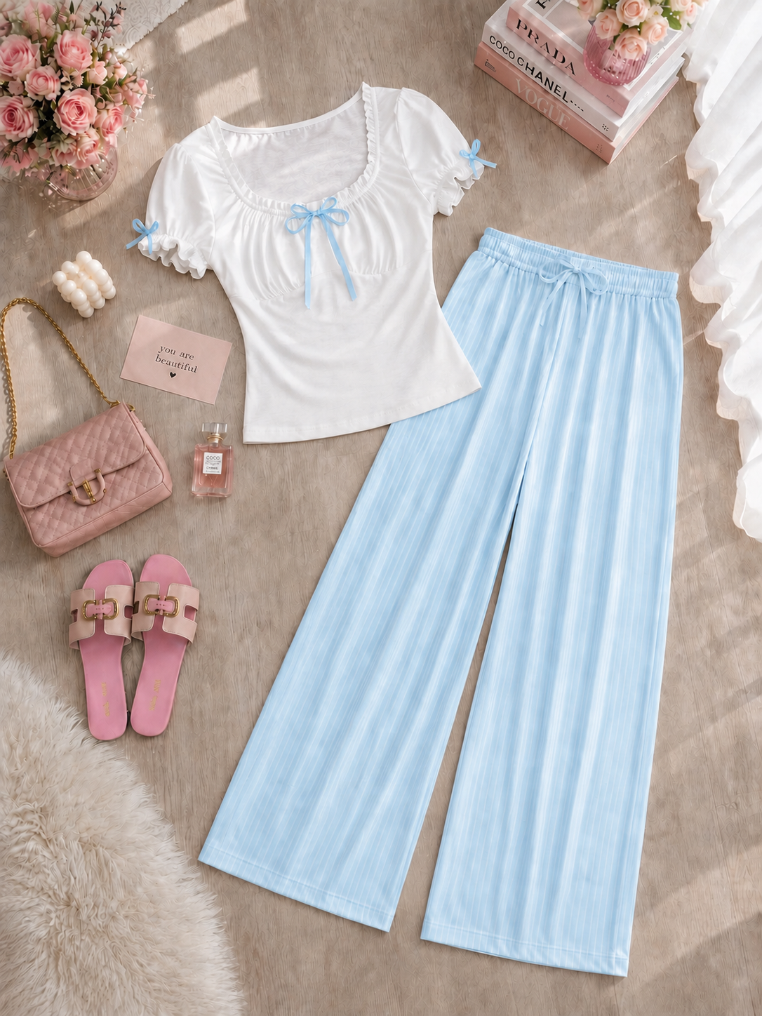 NO1274# Women bow detail pajama set wholesale wholesale product image 4