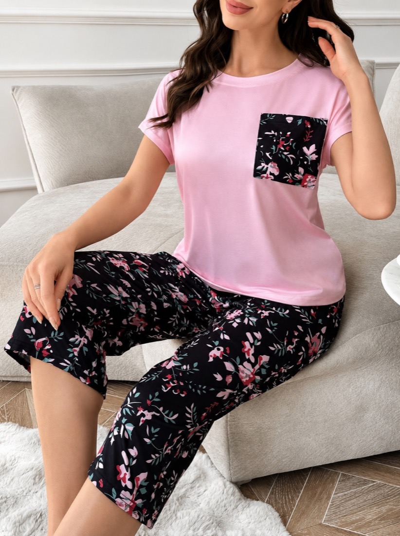 NO707# Women floral capri pajama set wholesale wholesale product image 1