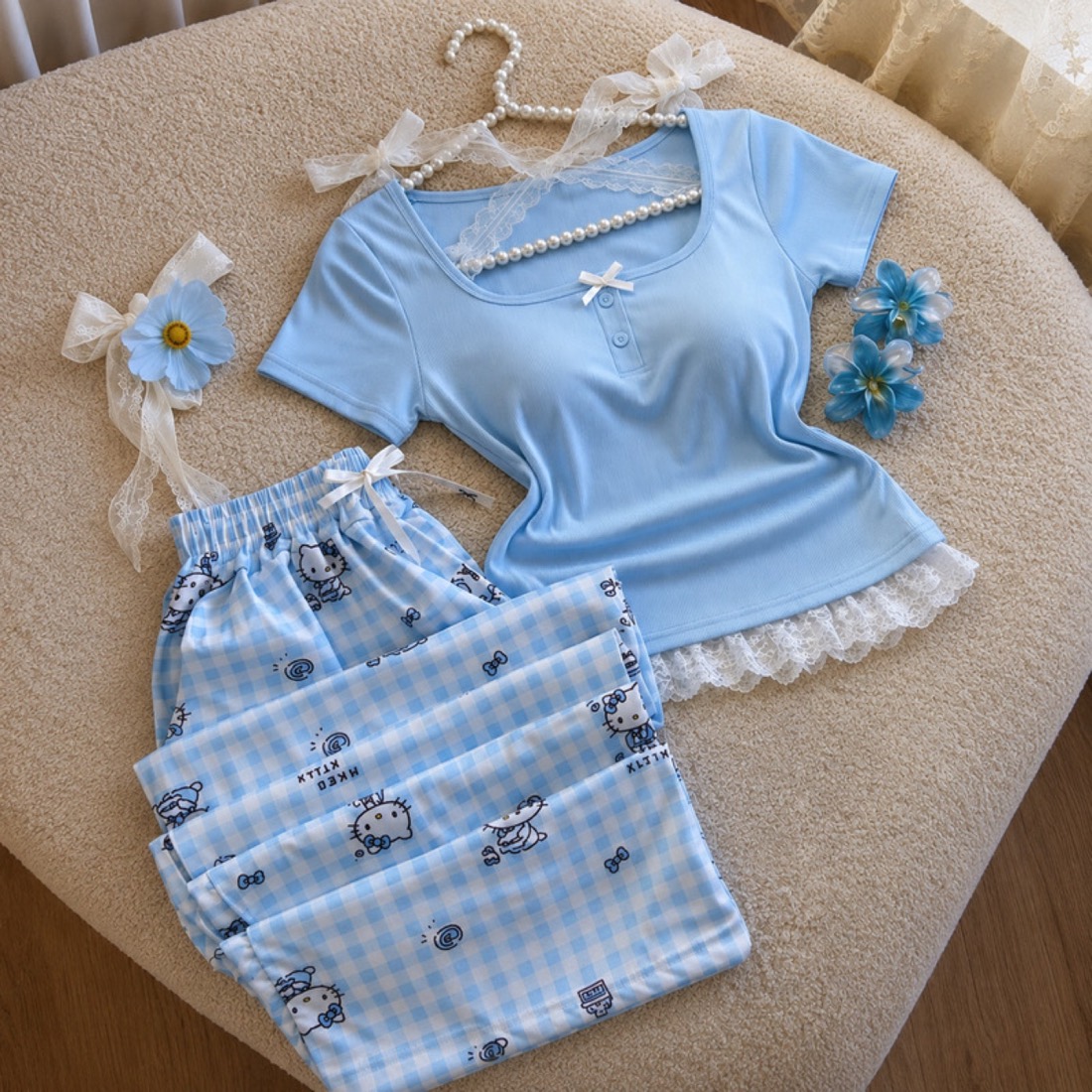 NO710# Women pink lace trim pajama set wholesale wholesale product image 4
